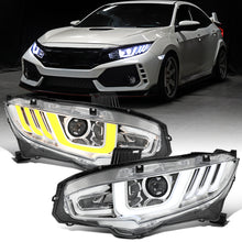 Ronnin - Fits 2016-2021 Honda Civic Full LED Upgrade Replacement For Halogen Type Projector Headlights Switchback Sequential Turn Signals + Animated Startup Assembly Pair | Chrome
