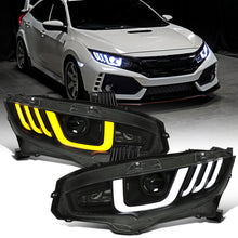 Ronnin - Fits 2016-2021 Honda Civic Full LED Upgrade Replacement For LED Type Projector Headlights Switchback Sequential Turn Signals + Animated Startup Assembly Pair | Black Smoke