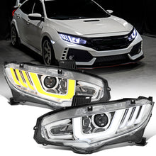 Ronnin - Fits 2016-2021 Honda Civic Full LED Upgrade Replacement For LED Type Projector Headlights Switchback Sequential Turn Signals + Animated Startup Assembly Pair | Chrome