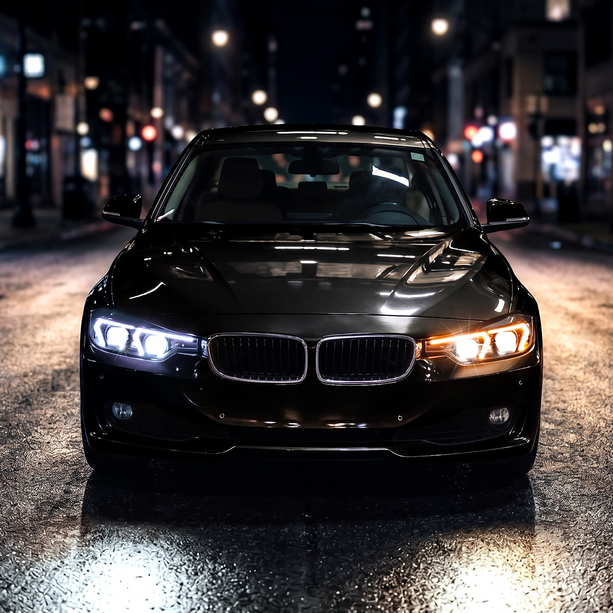 2012-2015 BMW F30 3 Series Sedan 328i 335i 320i Full LED DRL Tube Dual Projector LED Headlights Switchback Sequential Signal + Animated Startup Pair | Black Eyelid Black