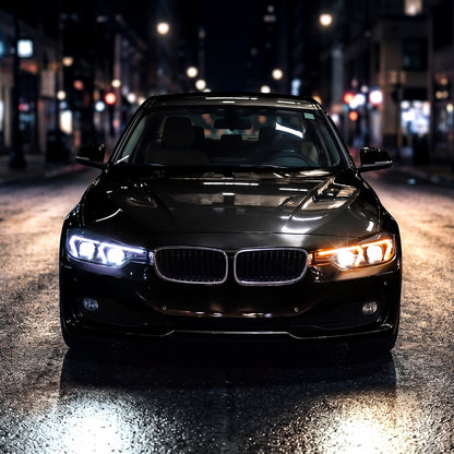 2012-2015 BMW F30 3 Series Sedan 328i 335i 320i Full LED DRL Tube Dual Projector LED Headlights Switchback Sequential Signal + Animated Startup Pair | Black Eyelid Black