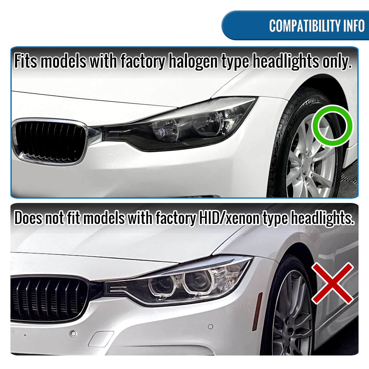2012-2015 BMW F30 3 Series Sedan 328i 335i 320i Full LED DRL Tube Dual Projector LED Headlights Switchback Sequential Signal + Animated Startup Pair | Black Eyelid Black Smoke