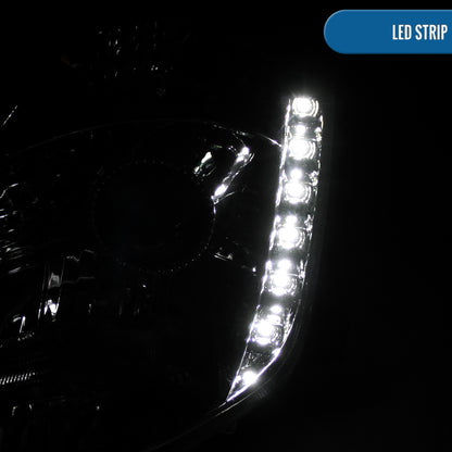 Ronnin - Fits 2003-2005 Nissan 350Z Upgraded LED Strip HID Xenon Projector Headlights Assembly Pair | Chrome