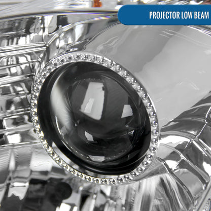 Ronnin - Fits 2003-2005 Nissan 350Z Upgraded LED Strip HID Xenon Projector Headlights Assembly Pair | Chrome