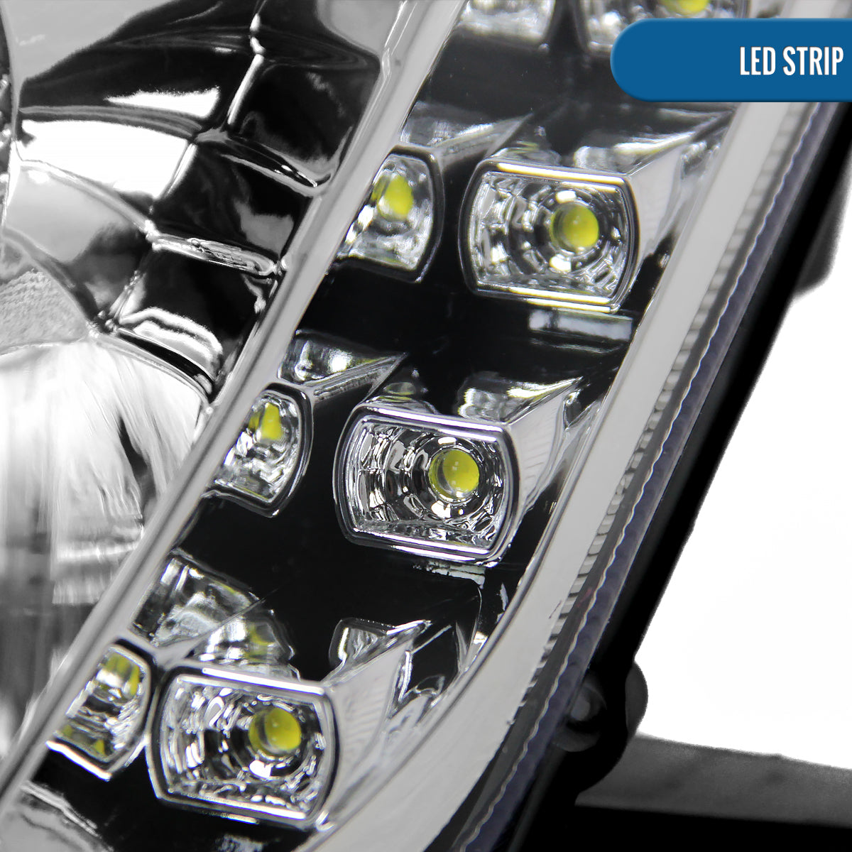 Ronnin - Fits 2003-2005 Nissan 350Z Upgraded LED Strip HID Xenon Projector Headlights Assembly Pair | Chrome