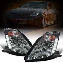 Ronnin - Fits 2003-2005 Nissan 350Z Upgraded LED Strip HID Xenon Projector Headlights Assembly Pair | Smoke