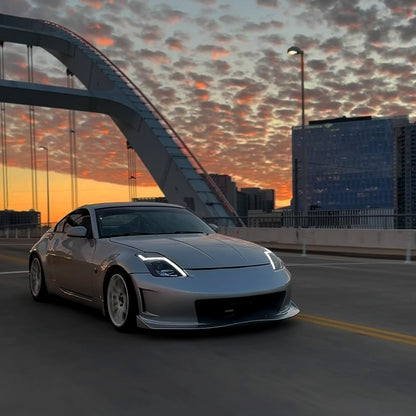 Ronnin - Fits 2003-2005 Nissan 350Z Upgraded Replacement HID Xenon Projector Headlights LED Switchback Sequential Turn Signals + Animated Startup Effect Assembly Pair | Black