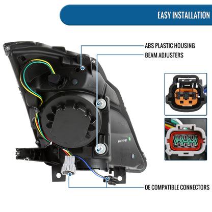 Ronnin - Fits 2003-2005 Nissan 350Z Upgraded Replacement HID Xenon Projector Headlights LED Switchback Sequential Turn Signals + Animated Startup Effect Assembly Pair | Black