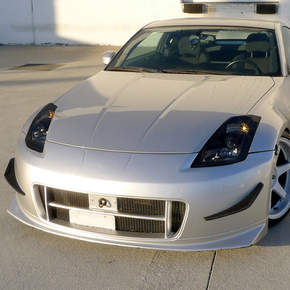 Ronnin - Fits 2003-2005 Nissan 350Z Upgraded LED Strip HID Xenon Projector Headlights Assembly Pair | Black Smoke