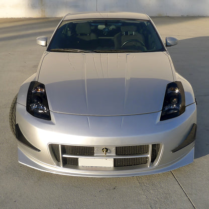 Ronnin - Fits 2003-2005 Nissan 350Z Upgraded LED Strip HID Xenon Projector Headlights Assembly Pair | Black Smoke