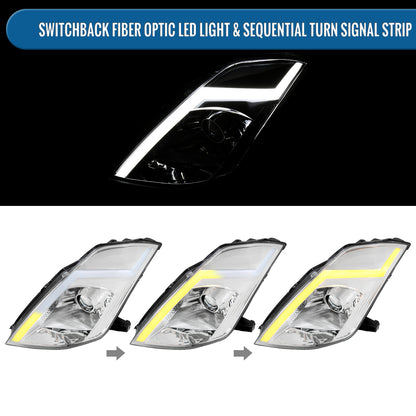 Ronnin - Fits 2003-2005 Nissan 350Z Upgraded Replacement HID Xenon Projector Headlights LED Switchback Sequential Turn Signals + Animated Startup Effect Assembly Pair | Chrome