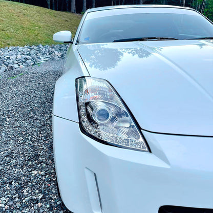 Ronnin - Fits 2006-2009 Nissan 350Z Upgraded LED Strip HID Xenon Projector Headlights Assembly Pair | Chrome