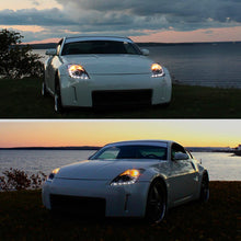 Ronnin - Fits 2006-2009 Nissan 350Z Upgraded LED Strip HID Xenon Projector Headlights Assembly Pair | Smoke