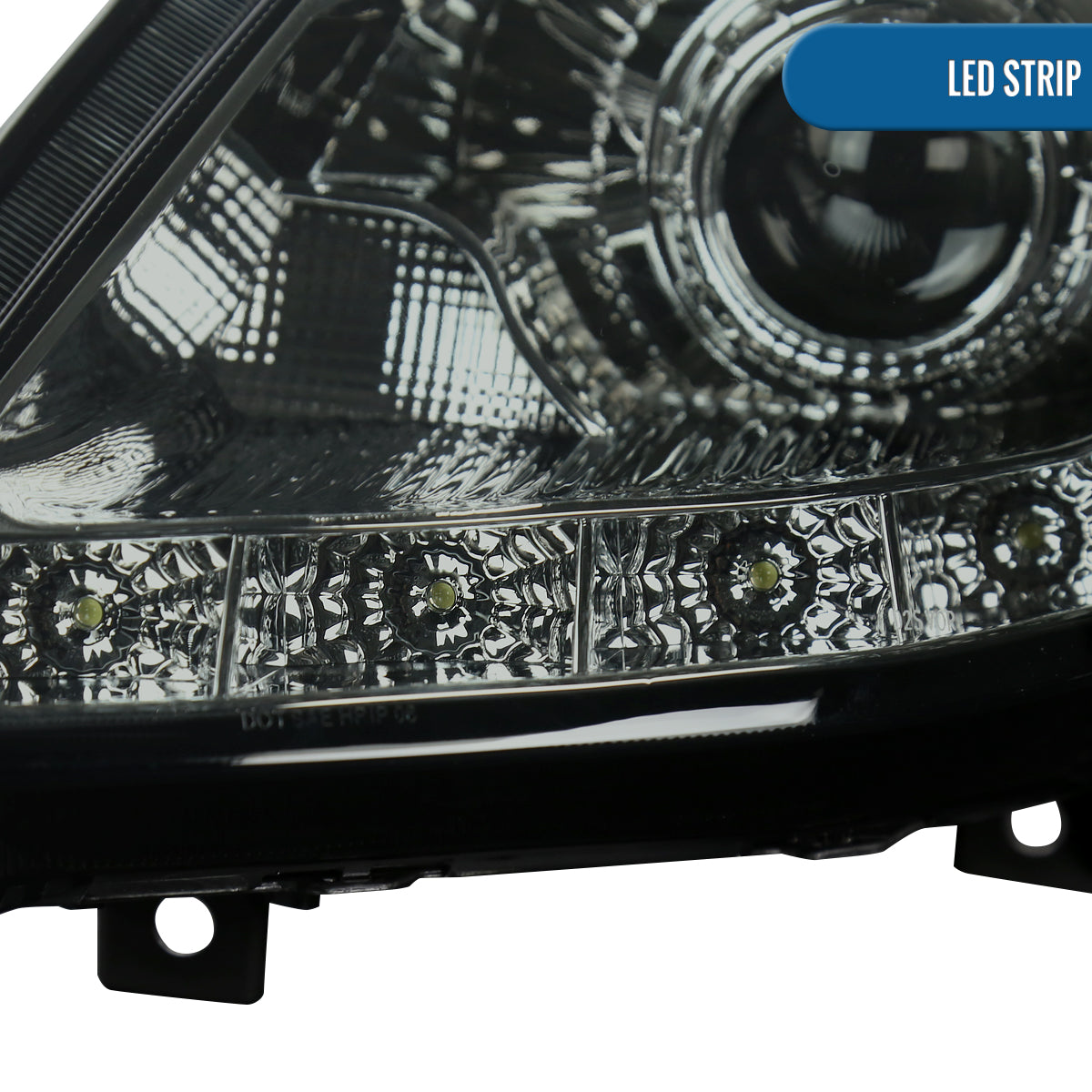 Ronnin - Fits 2006-2009 Nissan 350Z Upgraded LED Strip HID Xenon Projector Headlights Assembly Pair | Smoke