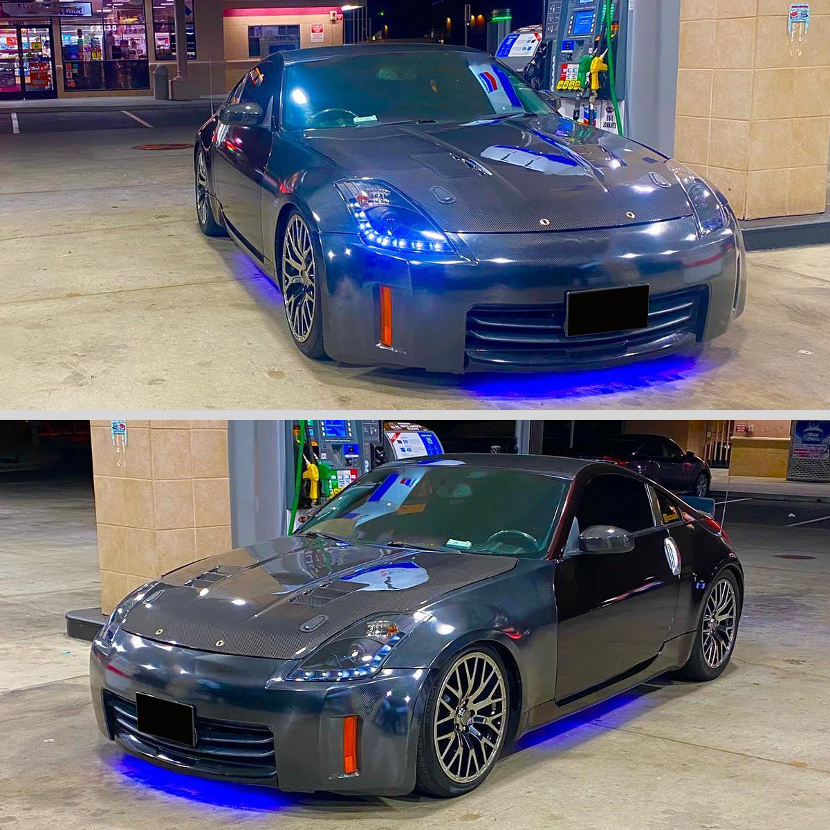 Ronnin - Fits 2006-2009 Nissan 350Z Upgraded LED Strip HID Xenon Projector Headlights Assembly Pair | Black