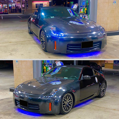 Ronnin - Fits 2006-2009 Nissan 350Z Upgraded LED Strip HID Xenon Projector Headlights Assembly Pair | Black