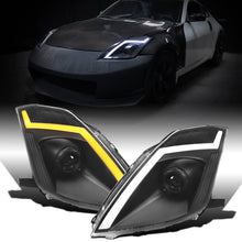 Ronnin - Fits 2006-2009 Nissan 350Z Upgraded Replacement HID Xenon Projector Headlights LED Switchback Sequential Turn Signals + Animated Startup Effect Assembly Pair | Black