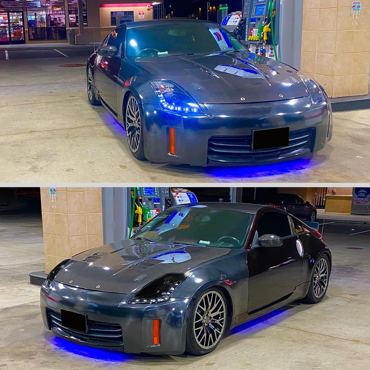 Ronnin - Fits 2006-2009 Nissan 350Z Upgraded LED Strip HID Xenon Projector Headlights Assembly Pair | Black Smoke