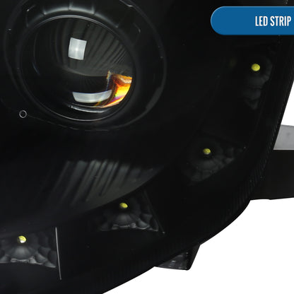 Ronnin - Fits 2006-2009 Nissan 350Z Upgraded LED Strip HID Xenon Projector Headlights Assembly Pair | Black Smoke