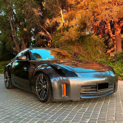 Ronnin - Fits 2006-2009 Nissan 350Z Upgraded LED Strip HID Xenon Projector Headlights Assembly Pair | Black Smoke