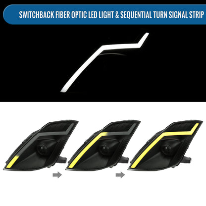 Ronnin - Fits 2006-2009 Nissan 350Z Upgraded Replacement HID Xenon Projector Headlights LED Switchback Sequential Turn Signals + Animated Startup Effect Assembly Pair | Black Smoke