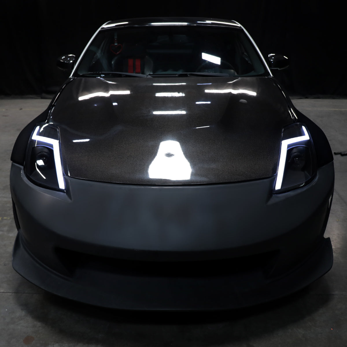 Ronnin - Fits 2006-2009 Nissan 350Z Upgraded Replacement HID Xenon Projector Headlights LED Switchback Sequential Turn Signals + Animated Startup Effect Assembly Pair | Black Smoke