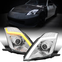 Ronnin - Fits 2006-2009 Nissan 350Z Upgraded Replacement HID Xenon Projector Headlights LED Switchback Sequential Turn Signals + Animated Startup Effect Assembly Pair | Chrome