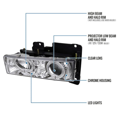 Ronnin - Compatible con Chevy GMC C10 C/K 1500 2500 3500 Suburban Yukon Blazer Tahoe Silverado Sierra de 1988-1999, conjunto de faros LED dobles de proyector mejorados | Cromado