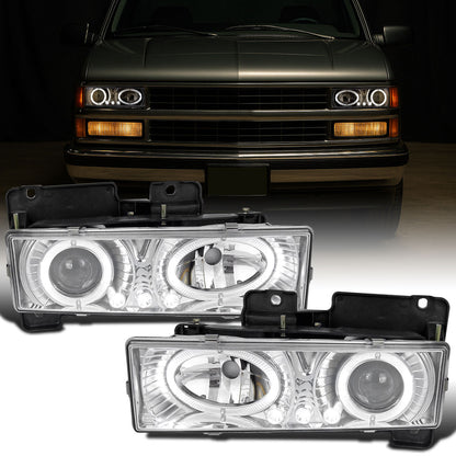 Ronnin - Compatible con Chevy GMC C10 C/K 1500 2500 3500 Suburban Yukon Blazer Tahoe Silverado Sierra de 1988-1999, conjunto de faros LED dobles de proyector mejorados | Cromado
