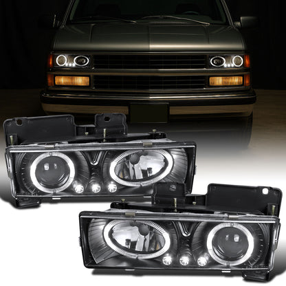 Ronnin - Compatible con Chevy GMC C10 C/K 1500 2500 3500 Suburban Yukon Blazer Tahoe Silverado Sierra de 1988-1999, montaje de faros delanteros con proyector LED de doble aro mejorado | Negro