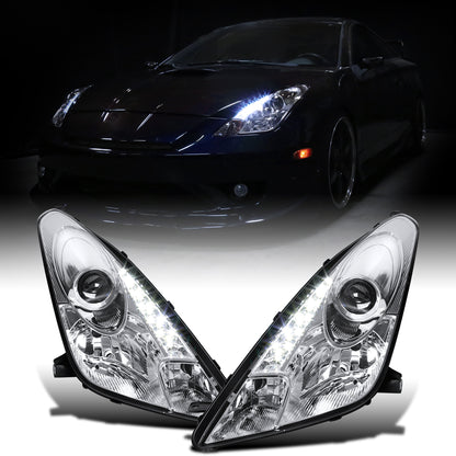 Ronnin - Fits 2000-2005 Toyota Celica LED DRL Daytime Running Lights Projector Headlights Pair | Chrome