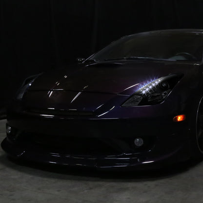 Ronnin - Fits 2000-2005 Toyota Celica LED DRL Daytime Running Lights Projector Headlights Pair | Black Smoke