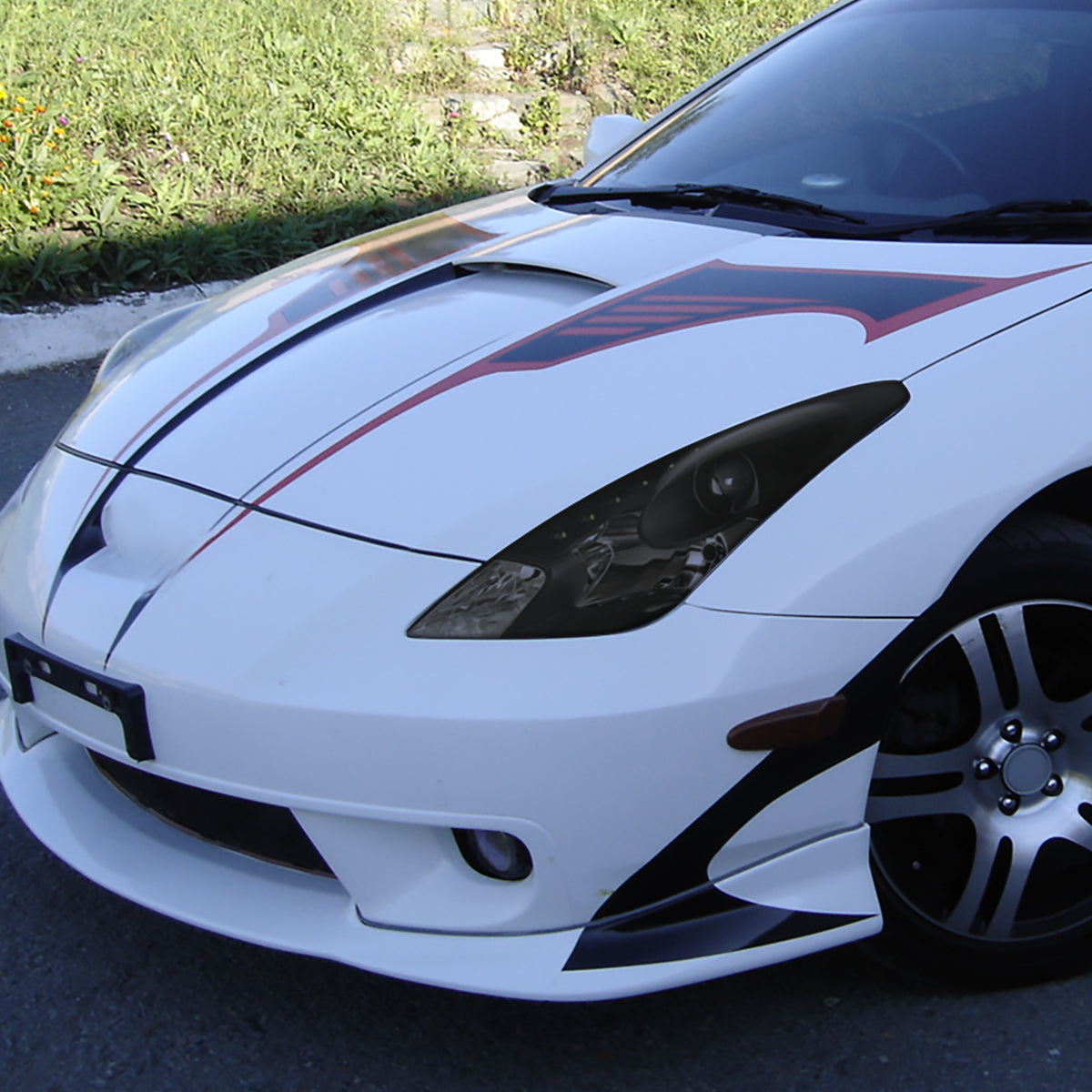 Ronnin - Fits 2000-2005 Toyota Celica LED DRL Daytime Running Lights Projector Headlights Pair | Black Smoke