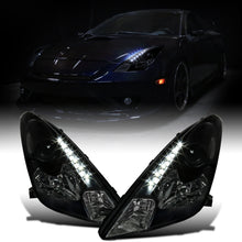 Ronnin - Fits 2000-2005 Toyota Celica LED DRL Daytime Running Lights Projector Headlights Pair | Black Smoke