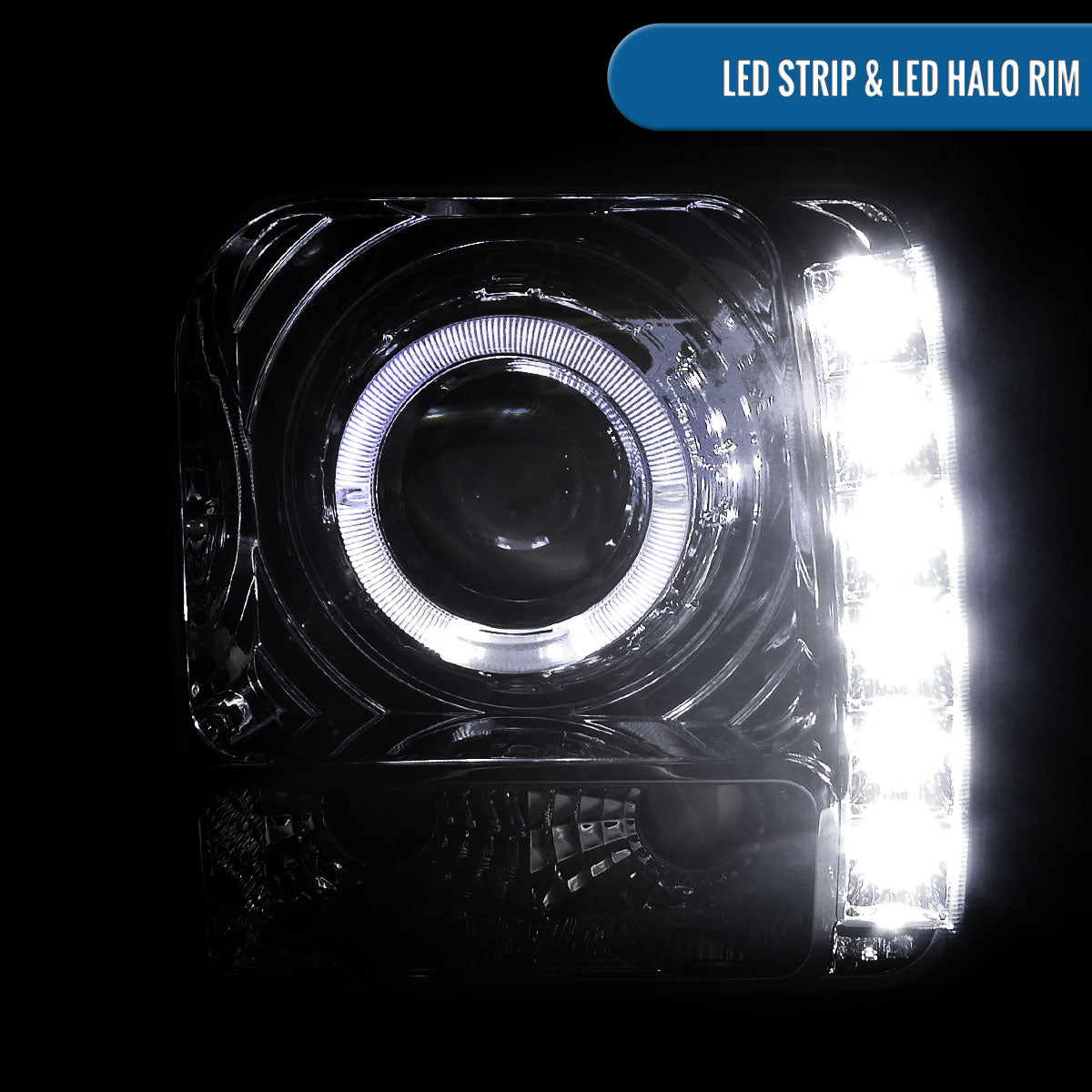 1997-2001 Jeep Cherokee Projector Headlights LED Halo Rim Lights Assembly Pair | Chrome