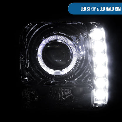 1997-2001 Jeep Cherokee Projector Headlights LED Halo Rim Lights Assembly Pair | Chrome