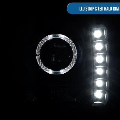 1997-2001 Jeep Cherokee Projector Headlights LED Halo Rim Lights Assembly Pair | Black Smoke