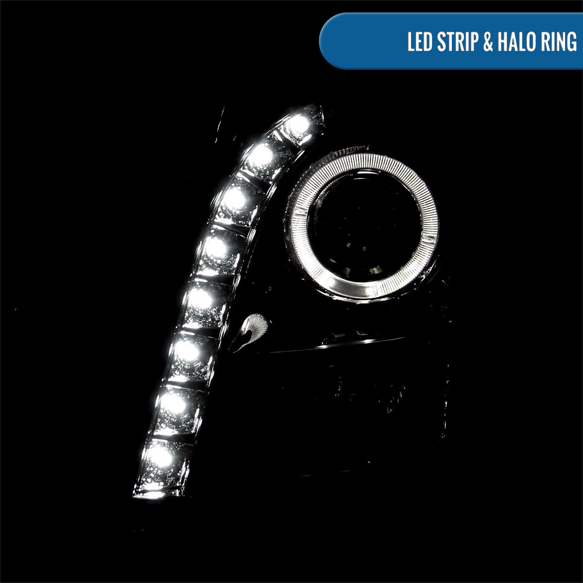 Ronnin - Fits 2003-2007 Cadillac CTS Upgraded Replacement LED Halo Rim Halogen Projector Headlights Assembly Pair | Black