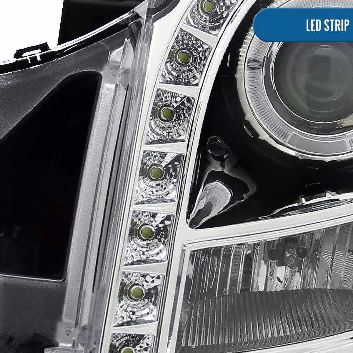 Ronnin - Fits 2003-2007 Cadillac CTS Upgraded Replacement LED Halo Rim Halogen Projector Headlights Assembly Pair | Chrome