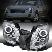 Ronnin - Fits 2003-2007 Cadillac CTS Upgraded Replacement LED Halo Rim Halogen Projector Headlights Assembly Pair | Chrome