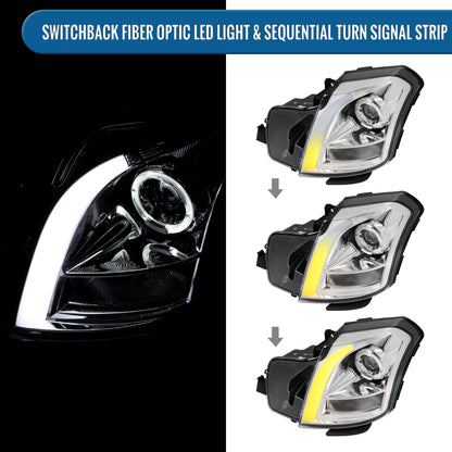 Ronnin - Fits 2003-2007 Cadillac CTS Upgraded Replacement LED Tube Switchback Sequential Turn Signal Halogen Projector Headlights Assembly Pair | Chrome