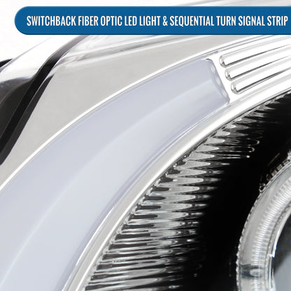 Ronnin - Fits 2003-2007 Cadillac CTS Upgraded Replacement LED Tube Switchback Sequential Turn Signal Halogen Projector Headlights Assembly Pair | Chrome