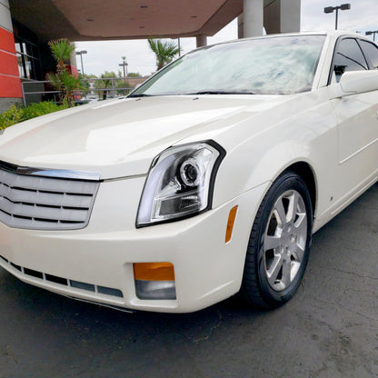 Ronnin - Fits 2003-2007 Cadillac CTS Upgraded Replacement LED Tube Switchback Sequential Turn Signal Halogen Projector Headlights Assembly Pair | Chrome