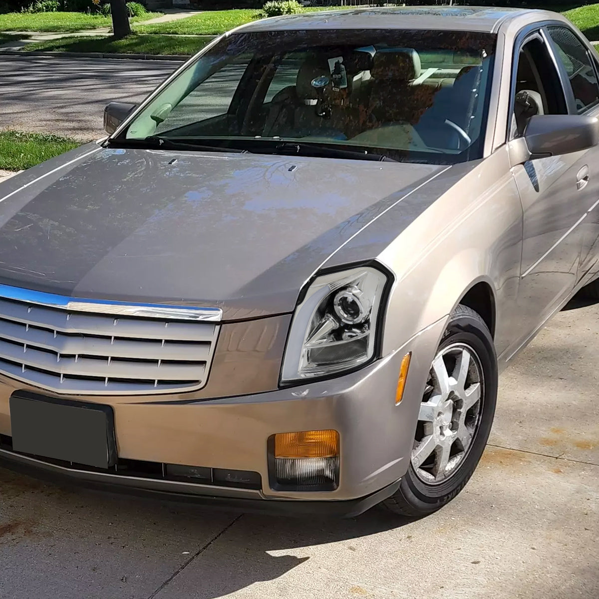 Ronnin - Fits 2003-2007 Cadillac CTS Upgraded Replacement LED Tube Switchback Sequential Turn Signal Halogen Projector Headlights Assembly Pair | Chrome