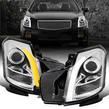 Ronnin - Fits 2003-2007 Cadillac CTS Upgraded Replacement LED Tube Switchback Sequential Turn Signal Halogen Projector Headlights Assembly Pair | Chrome