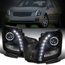 Ronnin - Fits 2003-2007 Cadillac CTS Upgraded Replacement LED Halo Rim Halogen Projector Headlights Assembly Pair | Black