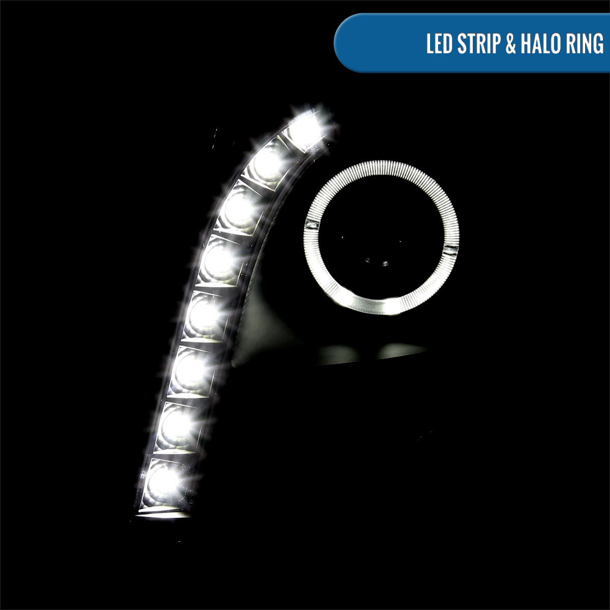 Ronnin - Fits 2003-2007 Cadillac CTS Upgraded Replacement LED Halo Rim Halogen Projector Headlights Assembly Pair | Black Smoke