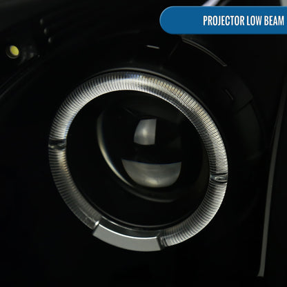 Ronnin - Fits 2003-2007 Cadillac CTS Upgraded Replacement LED Halo Rim Halogen Projector Headlights Assembly Pair | Black Smoke