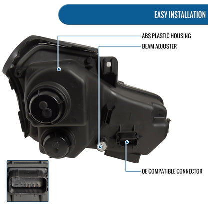 Ronnin - Fits 2003-2007 Cadillac CTS Upgraded Replacement LED Halo Rim Halogen Projector Headlights Assembly Pair | Black Smoke