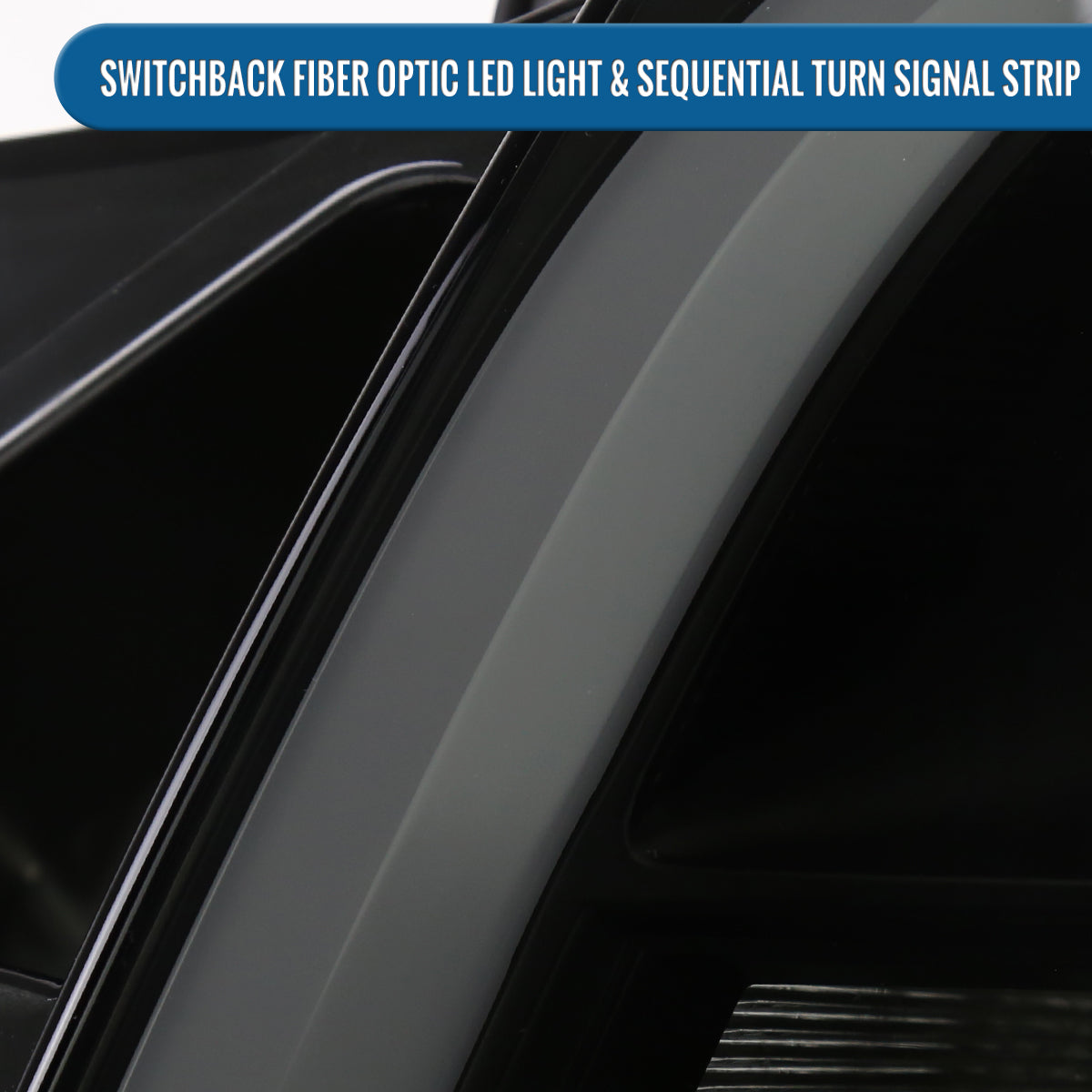 Ronnin - Fits 2003-2007 Cadillac CTS Upgraded Replacement LED Tube Switchback Sequential Turn Signal Halogen Projector Headlights Assembly Pair | Black Smoke